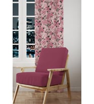 Pembe Çiçek Desenli Süet Oturma Odası Salon Fon Perde Baskılı Ekstrafor Büzgü TEK KANAT PRD-1022