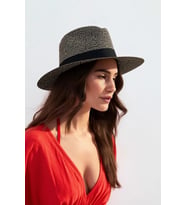 Kadın Simli Premium Hasır Fedora Şapka - Siyah