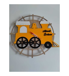 İsim yazılı Çocuk odası duvar saati Tren