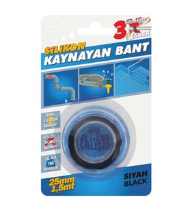 Silikon Kaynayan Çok amaçlı Bant Boru patlak Bandı 3Katına Kadar Esner Su Altında Uygulanabilir 25x1,5Mt-Siyah