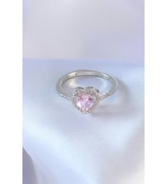 Gümüş Renk Pembe Zirkon Taşlı Kalp Charm Model Pirinç Kadın Yüzük TJ-BYK2617