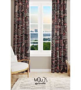 Hitit Figure 1 Desenli Süet Oturma Odası Salon Fon Perde Baskılı Ekstrafor Büzgü 2 Kanat PRD-1013