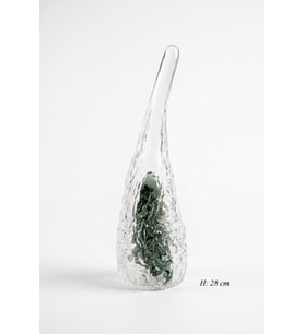 28 CM KRİSTAL OBJE - El Yapımı Modern Organik Cam Heykel (Şeffaf & Zümrüt Yeşili)
