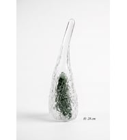 28 CM KRİSTAL OBJE - El Yapımı Modern Organik Cam Heykel (Şeffaf & Zümrüt Yeşili)