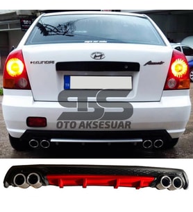 Hyundai Accent Admire Difüzör Arka Tampon Eki 4 Egzoz Çıkışlı Kırmızı Lüx Tip