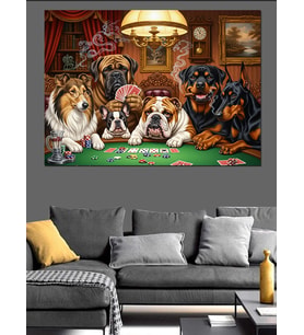 Poker Oynayan Köpekler Tablosu Dekoratif Kanvas - Mdf Ahşap Tablo