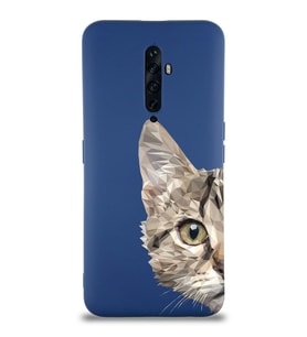 Oppo Reno 2z Uyumlu Lansman Kılıf Catface Tasarımlı İçi Kadife Kapak-Lacivert (Şeffaf)