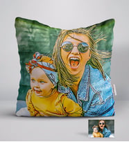 BK Gift Kişiye Özel Tam Boy Anne Kız Karikatürlü Beyaz Yastık-1