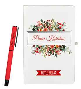 İş Arkadaşına Yeni Yıl Hediyesi Kişiye Özel Defter ve Roller Kalem Seti