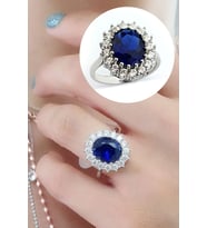 Sky Diamond Blue Creative Sapphire Taşlı 925ayar Gümüş Üzerine Beyaz Altın Kaplama Tanzanit Taşlı Diana Yüzük