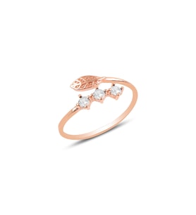 Gümüş rose zirkon taşlı ayarlamalı yaprak modeli yüzük SGTL11582BEYAZ