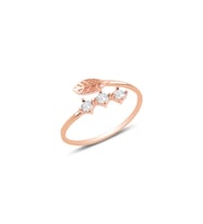 Gümüş rose zirkon taşlı ayarlamalı yaprak modeli yüzük SGTL11582BEYAZ