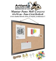 Mantar Pano Mdf Çerçeve 60x90 cm 1 Adet Harita Çivisi Hediyeli Duvara Monte Mantar Çerçeve Evde Okulda Büroda Ofiste