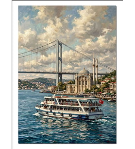 Boğaz Köprüsü Ve Vapur Manzarası Dekoratif Kanvas - Mdf Ahşap Tablo