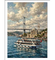 Boğaz Köprüsü Ve Vapur Manzarası Dekoratif Kanvas - Mdf Ahşap Tablo