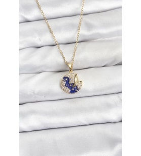 316L Çelik Zincir Gold Renk Gece Model Zirkon Taşlı Kadın Kolye - TJ-BKO10891