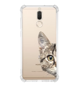 Huawei Mate 10 Lite Uyumlu Köşe Korumalı Antişok Kapak Catface Tasarımlı Şeffaf Silikon Kılıf