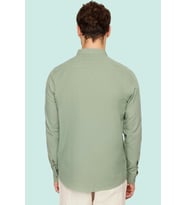 Erkek Pamuklu Keten Görünümlü Gömlek; Hakim Yaka Slim Fit Günlük Şıklık Yaz Aylarının Vazgeçilmezi (Açık Haki)
