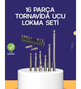 16 Parça Bits Ve Adaptör Seti Vidalama Tamir Bakım Seti