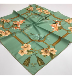 Çiçekli Desen Gold Seri Twill Eşarp Eşarp Askısı ile Birlikte 90x90 cm Mint-90x9