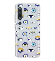 PrintiFy Xiaomi Mi Note 10 ile Uyumlu 1mm Slim Fit Nazar Boncuğu 2 Baskılı Şeffaf  Kılıf