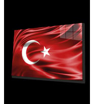 Kırmızı Dalgalı Türk Bayrağı Cam Tablo, Ev ve Ofis Duvar Dekoru, Hediyelik Büyük Temperli Cam Tablo