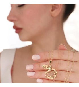 Kişiye Özel 925 Ayar Gümüş Tasarım Origami Elma Kolye (Gold)