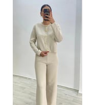 Kumaş İkili Gold Düğmeli Takım Beyaz