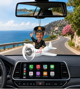 Kişiye Özel Pilot Karikatürlü Uçak Temalı Araç Dikiz Aynası Süsü – Fotoğraflı Havacılık Konsepti