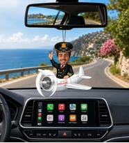 Kişiye Özel Pilot Karikatürlü Uçak Temalı Araç Dikiz Aynası Süsü – Fotoğraflı Havacılık Konsepti