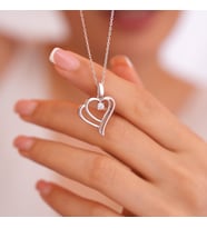 925 Ayar Radyum Kaplama Swarovski  Tek Taşlı Kalp Gümüş Kolye
