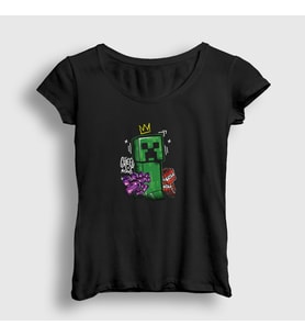 Presmono Kadın Siyah Creeper Crown Oyun Minecraft T-Shirt 368593tt