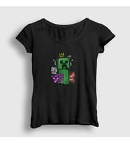 Presmono Kadın Siyah Creeper Crown Oyun Minecraft T-Shirt 368593tt