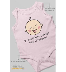Bu Çocuk Kime Çekmiş? Tabiki Halasına Baskılı Bebek Zıbını – Çıtçıtlı Body  %100 Pamuk Sıfır Kol (Bebek Pembesi)