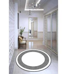 Beyaz Çerçeveli Kaymaz Taban Yıkanabilir Yuvarlak Halı AR602 - 100 x 100 cm
