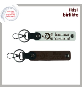 İşe Başlayanlara Hediye, Ayyıldız Kurt Göktürk Temalı İsim Yazılı 2’li Anahtarlık Takım, Beyaz-Kahve