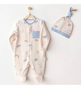 Andywawa Ac25919 Romper Hat Set Dino Bebek Tulum Takım Beige