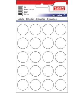 Tanex Ofis Etiketi Poşetli Yuvarlak 25 Mm Beyaz Ofis Etiketi (10 Lu Paket) (Karışık)
