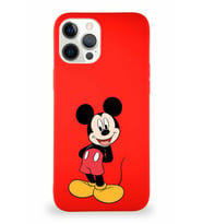 Apple iPhone 12 Pro Max Soft Premier Kapak Mickey Mouse-B Tasarımlı Silikon Kılıf - Kırmızı (Şeffaf)