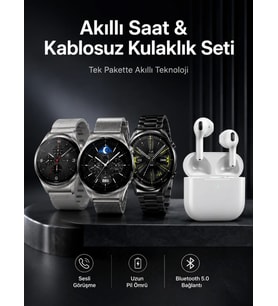 Akıllı Saat ve Kulaklık Seti Dokunmatik Ekran 5.0 Bluetooth Bağlantılı Sesli Görüşme