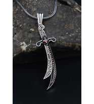 Kırmızı Zirkon Taşlı Hz. Ali (Zülfikar Kılıcı) Erkek Kolye Zincir 925 Ayar Gümüş 901143