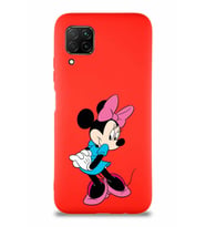 Huawei P40 Lite Soft Premier Kapak Minnie Mouse-F Tasarımlı Silikon Kılıf - Kırmızı (Şeffaf)