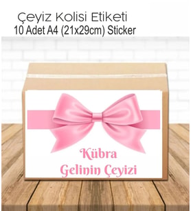 Pembe Fiyonklu İsimli Çeyiz Etiketi A4 10 Adet Etiket