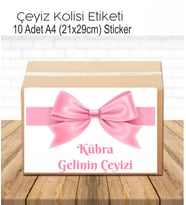 Pembe Fiyonklu İsimli Çeyiz Etiketi A4 10 Adet Etiket
