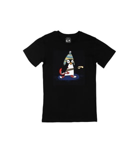 Şapkalı Gitarcı Rocker Penguen Siyah Tişört