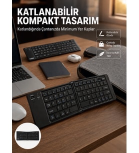 Kablosuz Katlanabilir Bluetooth Klye Telefon Tablet Bilgisayar Uyumlu