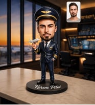 Kişiye Özel Pilot Karikatürlü Ahşap Biblo