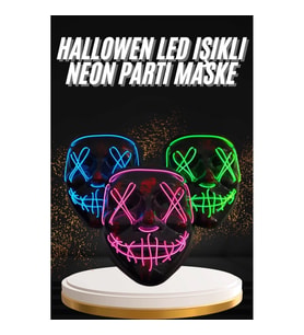 Mey İthalat® Hallowen Parti Maskesi Neon Led Işıklı Maske 3 Modlu Cadılar Bayramı Maskesi