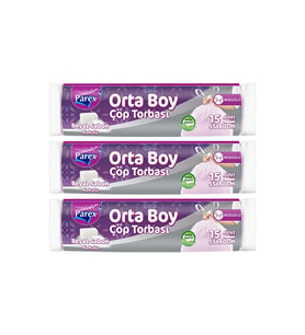 Büzgülü 15'li Çöp Torbası Beyaz Sabun Kokulu Orta Boy 55 x 60 cm Üçlü Paket