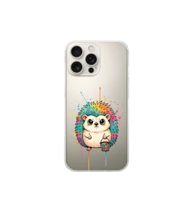 iPhone 16 Pro ile Uyumlu Splash Kirpi Tasarımlı Şeffaf Silikon Kılıf